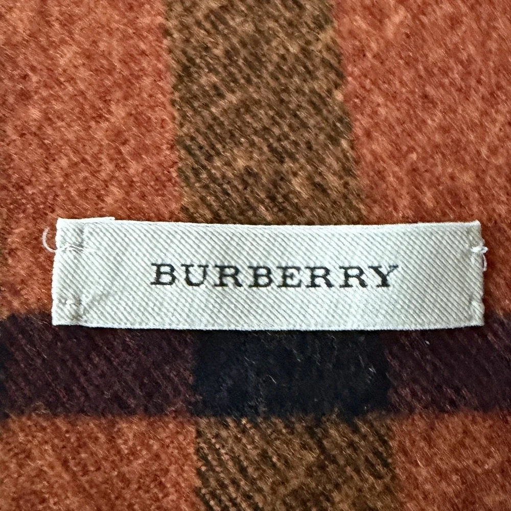 Burberry Cashmere Scarf Orange Plaid Nova Check Fringe Scotland Old Money Luxury - Picture 2 of 5